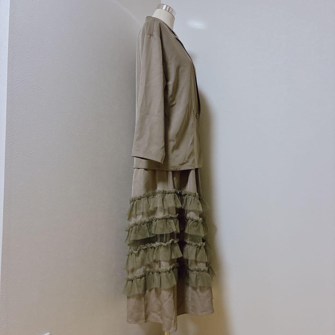 ニアナ　グレージュ　トランスペアレントヘムセットアップドレス ジャケットワンピ