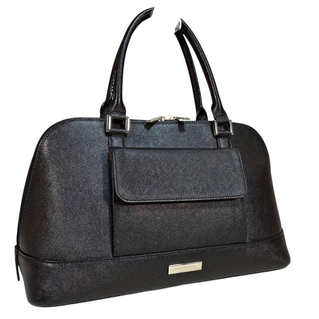 【極美品】希少　BURBERRY サフィアーノ　レザー　ハンドバッグ　ブラック
