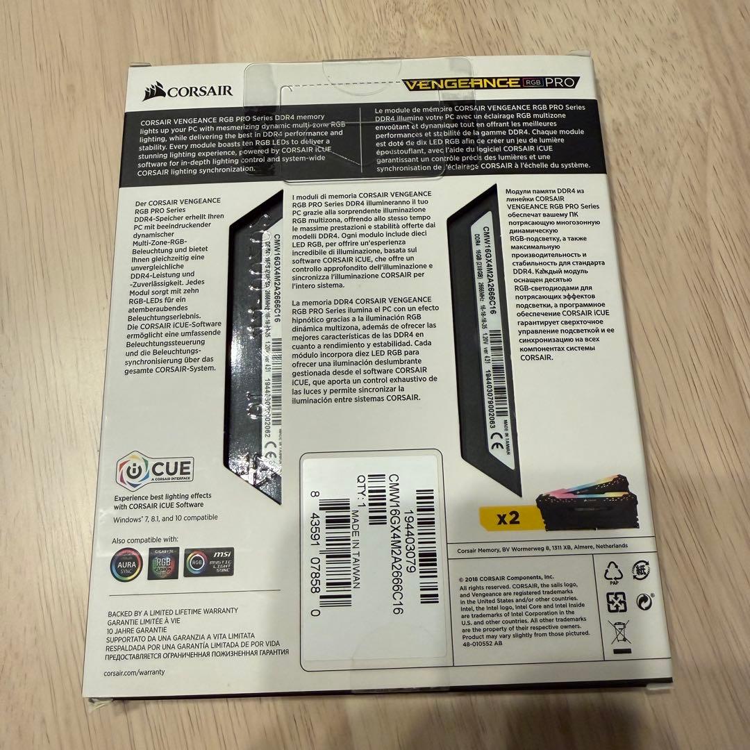 凪*様 【箱付き】Corsair VENGEANCE RGB 16GB(8GB