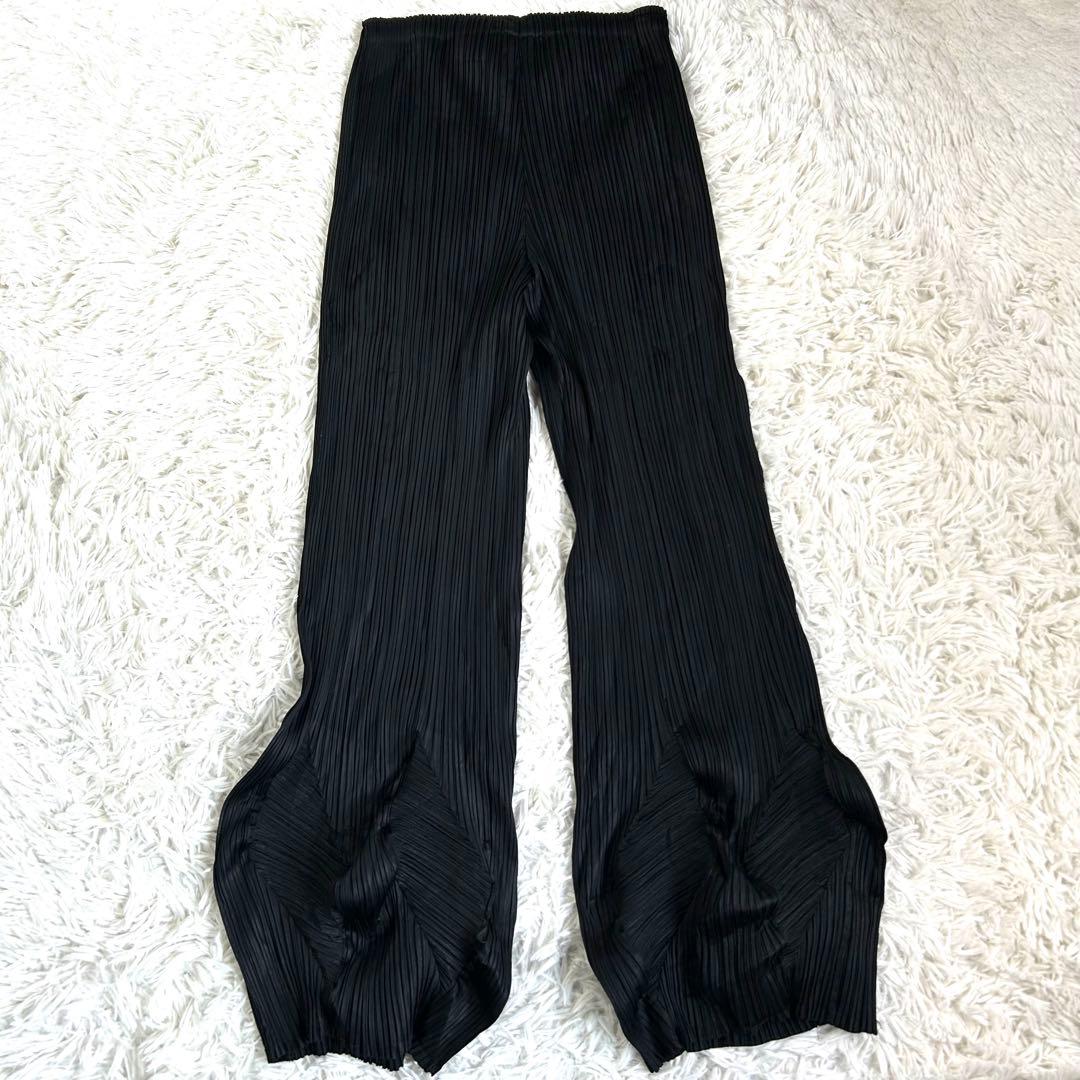 【美品】プリーツプリーズ 変形 裾デザイン プリーツパンツ 黒 1