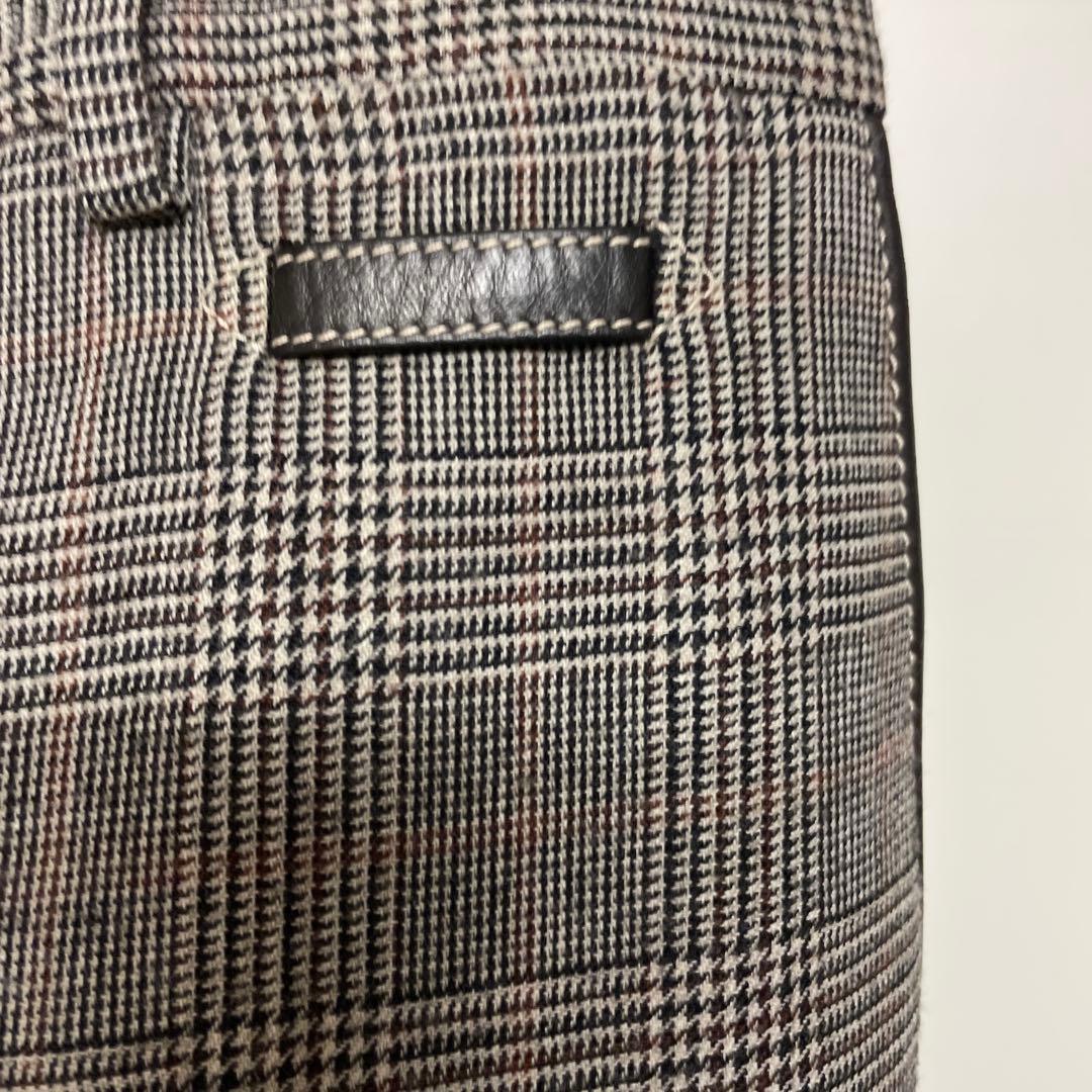 エルメス　セリエボタン　レザーパイピンググレンチェック40パンツ