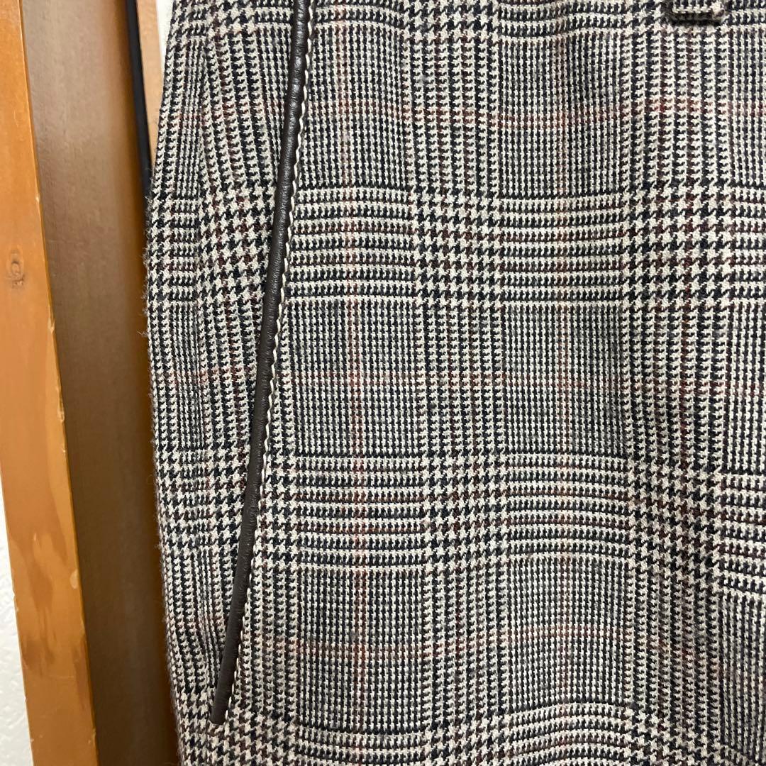 エルメス　セリエボタン　レザーパイピンググレンチェック40パンツ