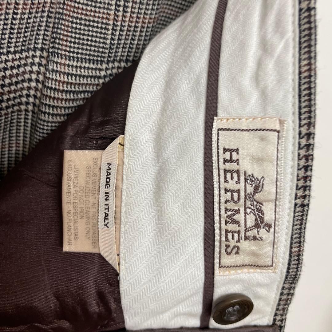 エルメス　セリエボタン　レザーパイピンググレンチェック40パンツ