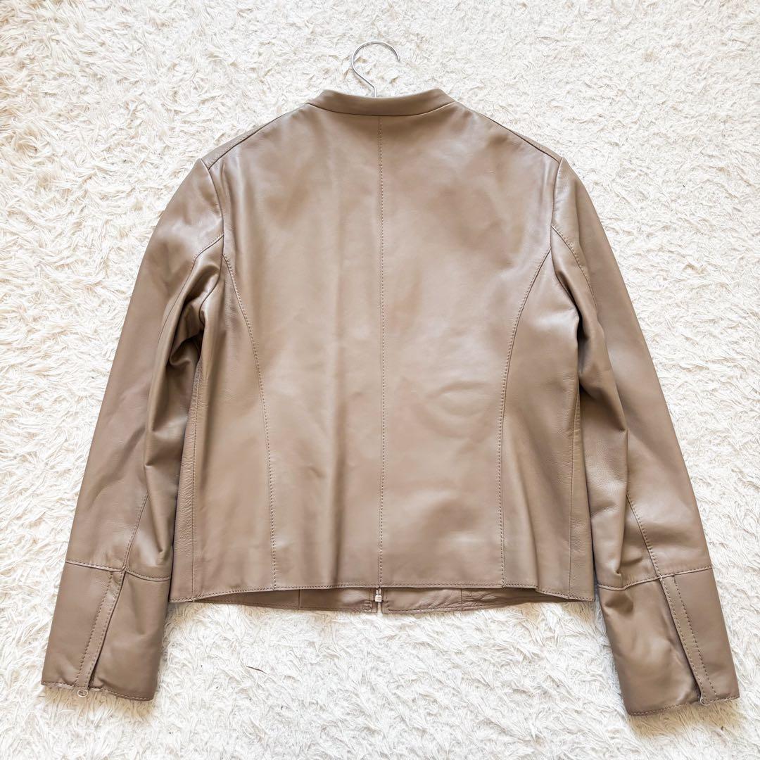 【美品】23区 ラムレザージャケット ノーカラー 羊革 40 大きめサイズ