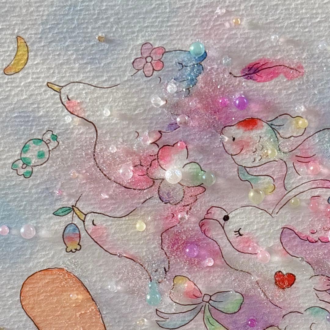 【YAMU】グラスアート　イラスト　水彩画　原画