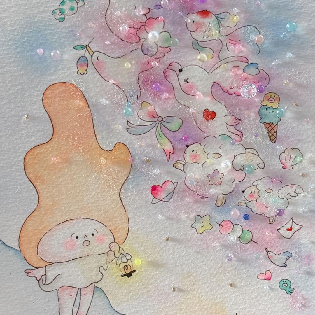 【YAMU】グラスアート　イラスト　水彩画　原画