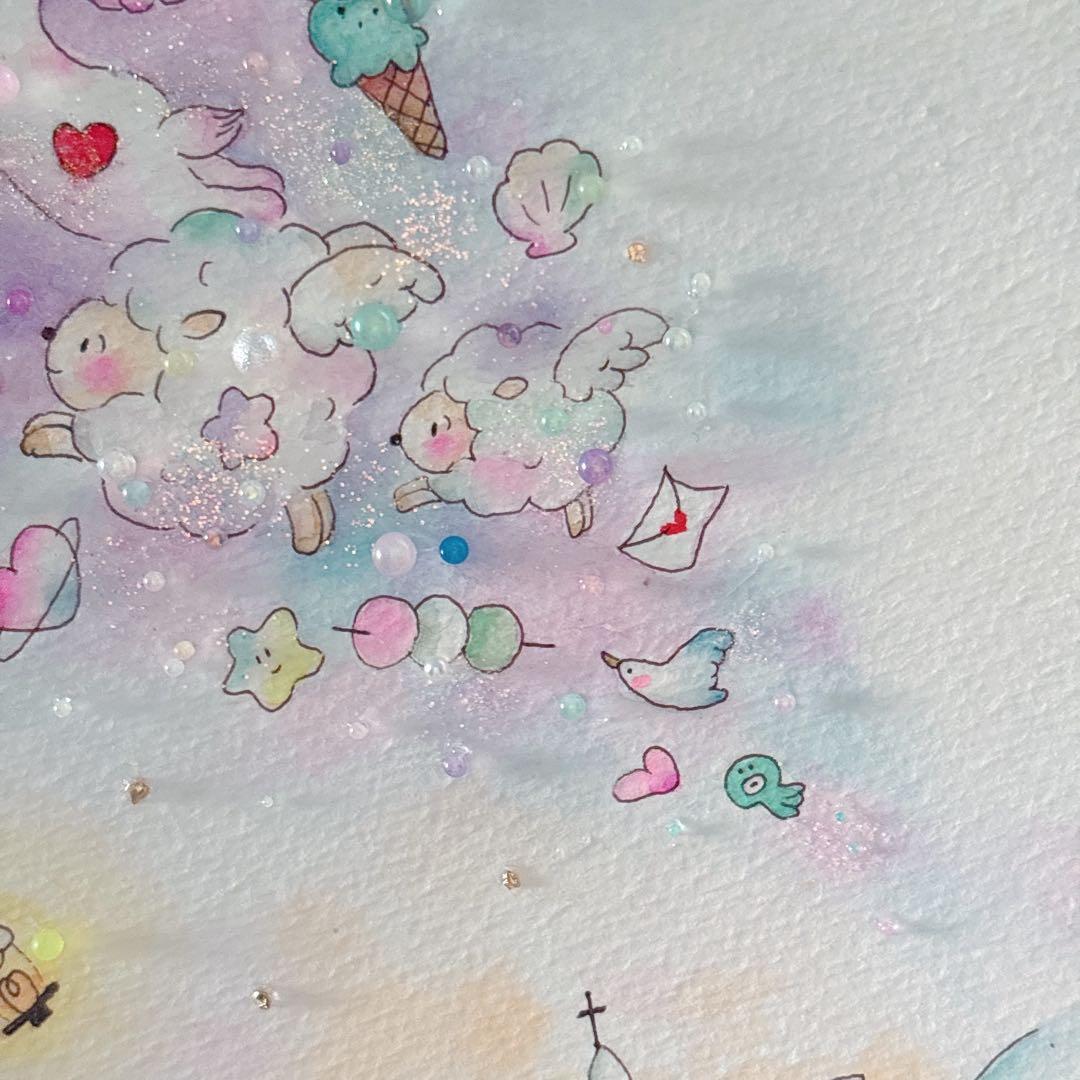 【YAMU】グラスアート　イラスト　水彩画　原画