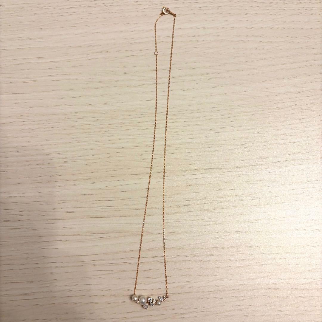 K10PG♡淡水パール/キュービックジルコニアネックレス