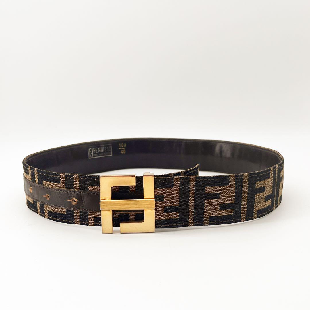 FENDI フェンディ ベルト ロゴバックル レザー ズッカ柄 FFロゴ 茶系