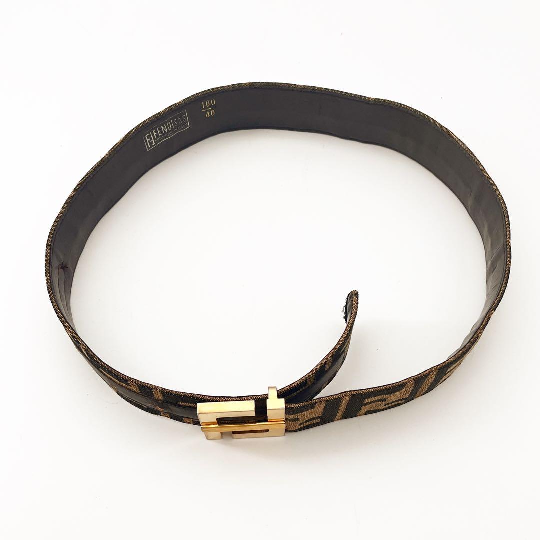 FENDI フェンディ ベルト ロゴバックル レザー ズッカ柄 FFロゴ 茶系