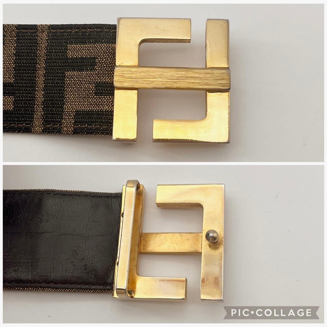 FENDI フェンディ ベルト ロゴバックル レザー ズッカ柄 FFロゴ 茶系
