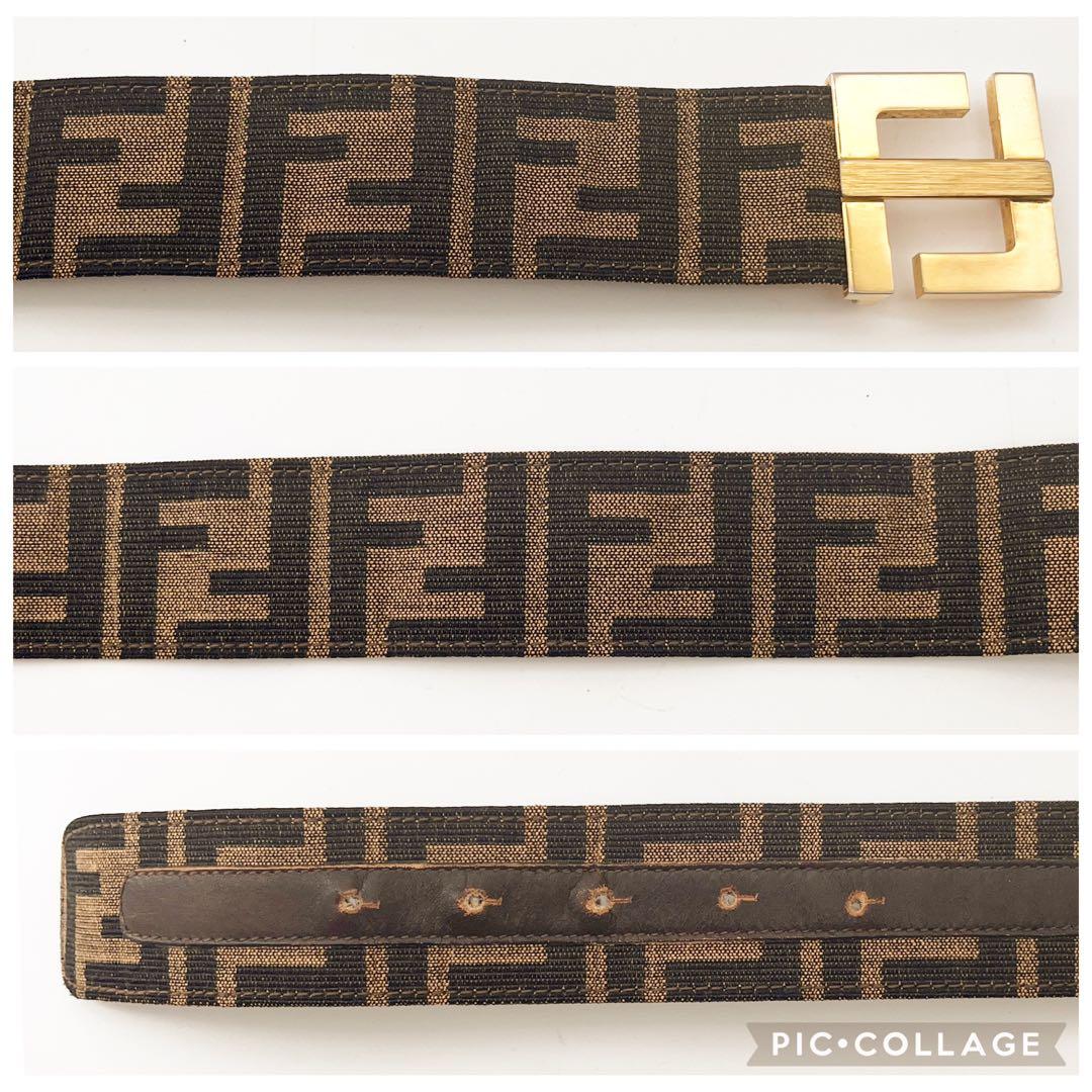 FENDI フェンディ ベルト ロゴバックル レザー ズッカ柄 FFロゴ 茶系