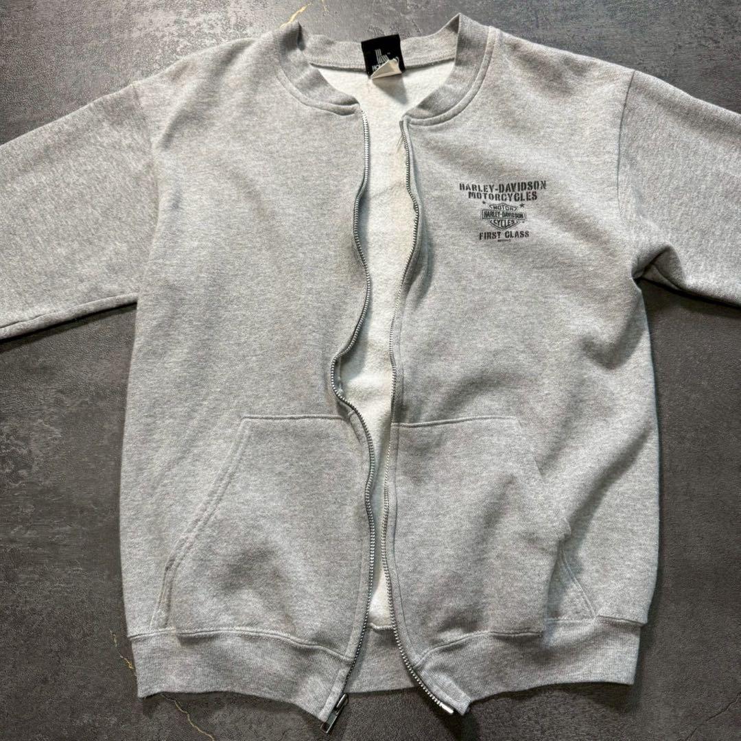 00sUSA製ハーレーダビッドソンアルミジップスウェットカーディガンヘザーグレー