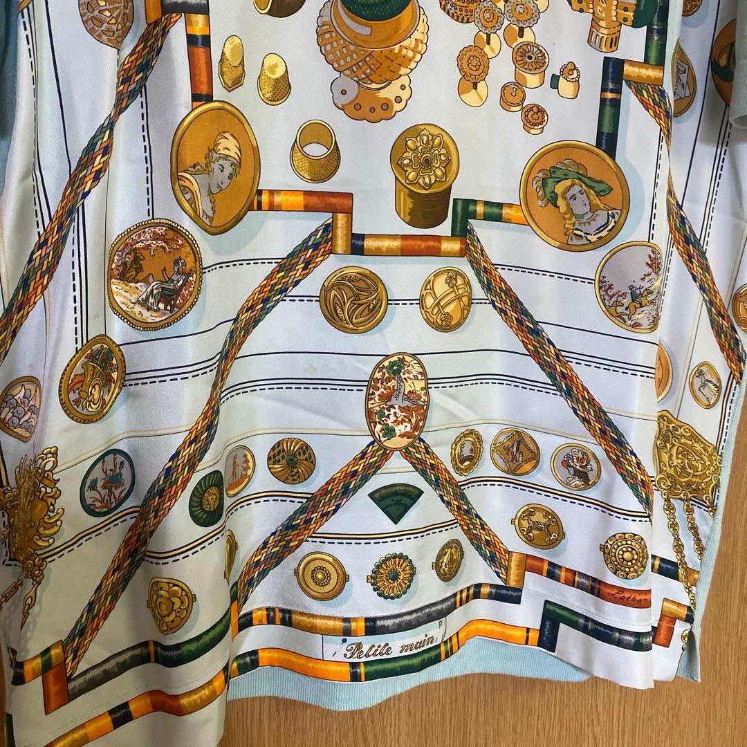【送料無料】 HERMES エルメス シルク スカーフ柄 切替ポロシャツ M