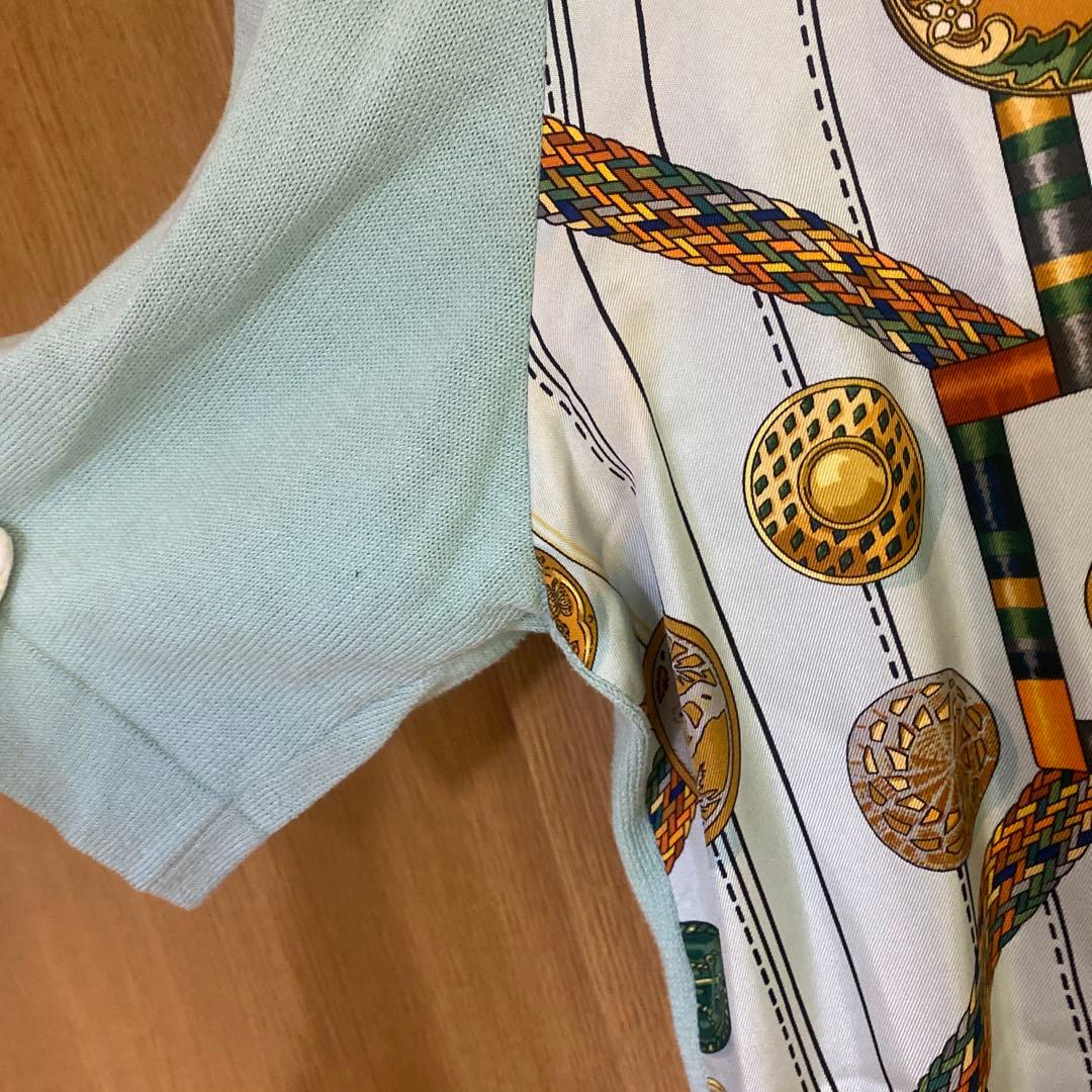 【送料無料】 HERMES エルメス シルク スカーフ柄 切替ポロシャツ M