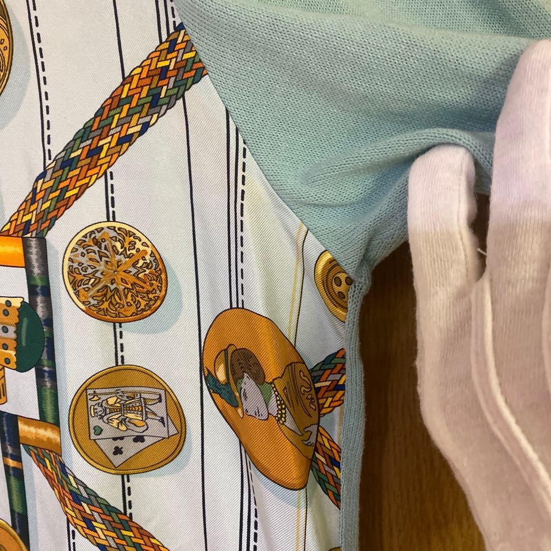 【送料無料】 HERMES エルメス シルク スカーフ柄 切替ポロシャツ M