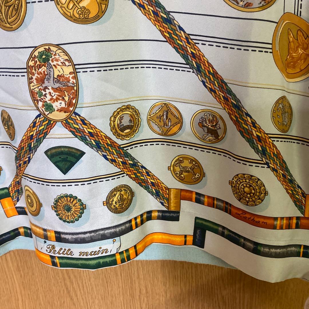 【送料無料】 HERMES エルメス シルク スカーフ柄 切替ポロシャツ M