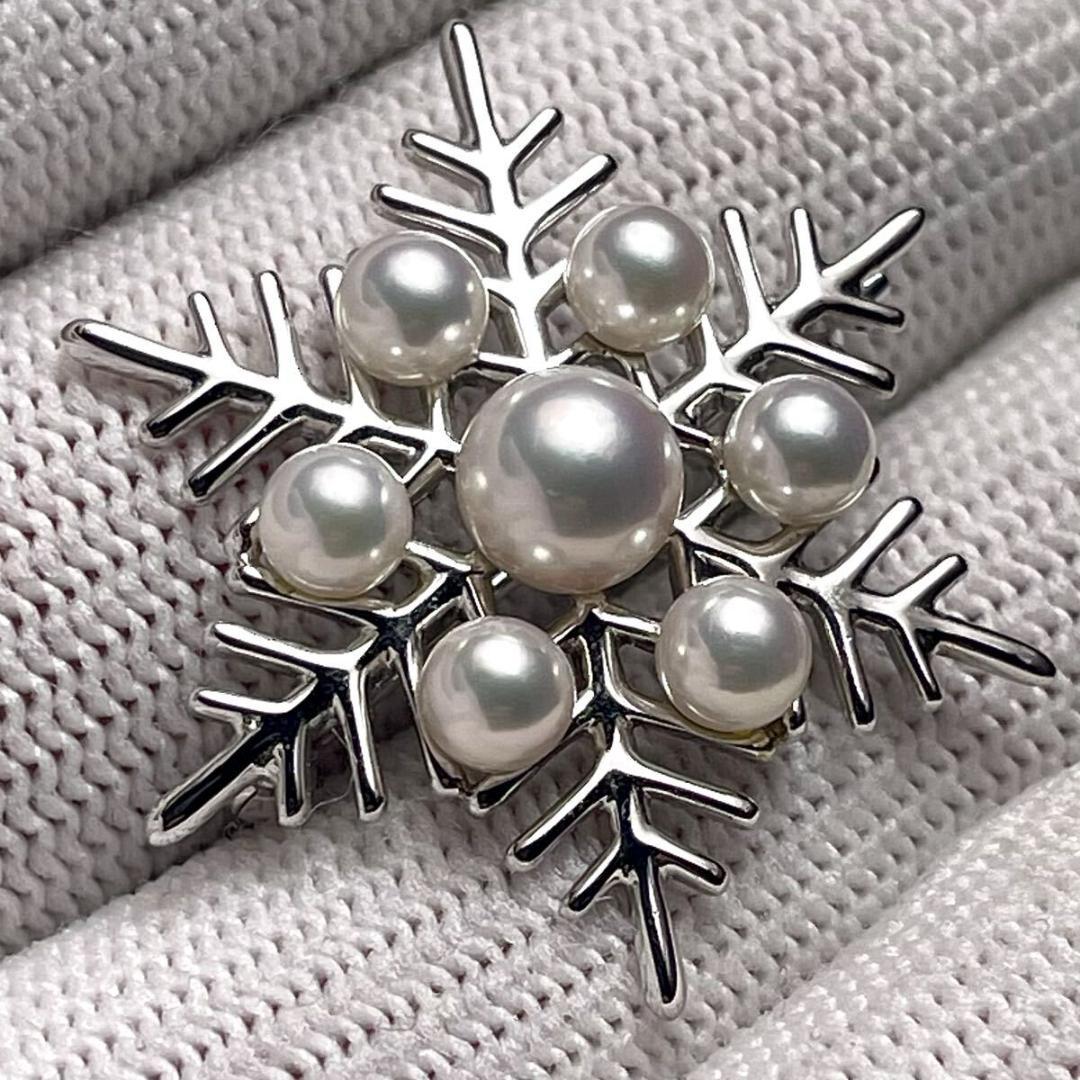 【MIKIMOTO/ミキモト】アコヤパール スノーフレーク 雪の結晶 ブローチ