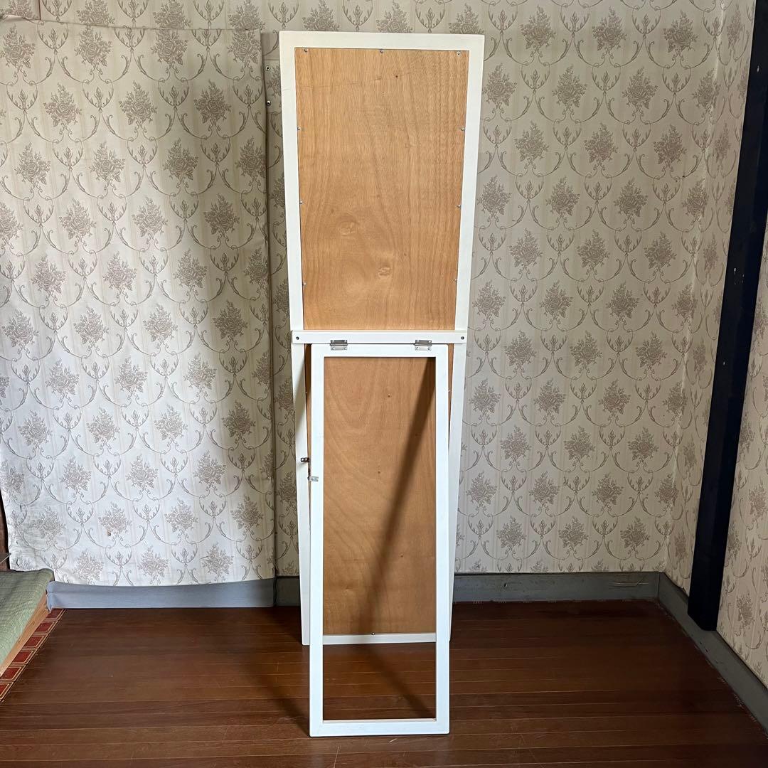 【アンティーク】北欧レトロ 折り畳み スタンドミラー 姿見 全身 鏡 古道具