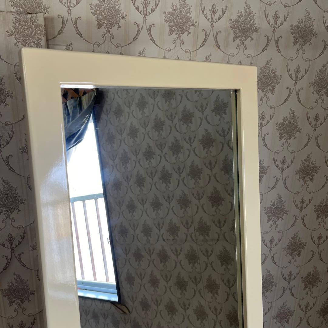 【アンティーク】北欧レトロ 折り畳み スタンドミラー 姿見 全身 鏡 古道具