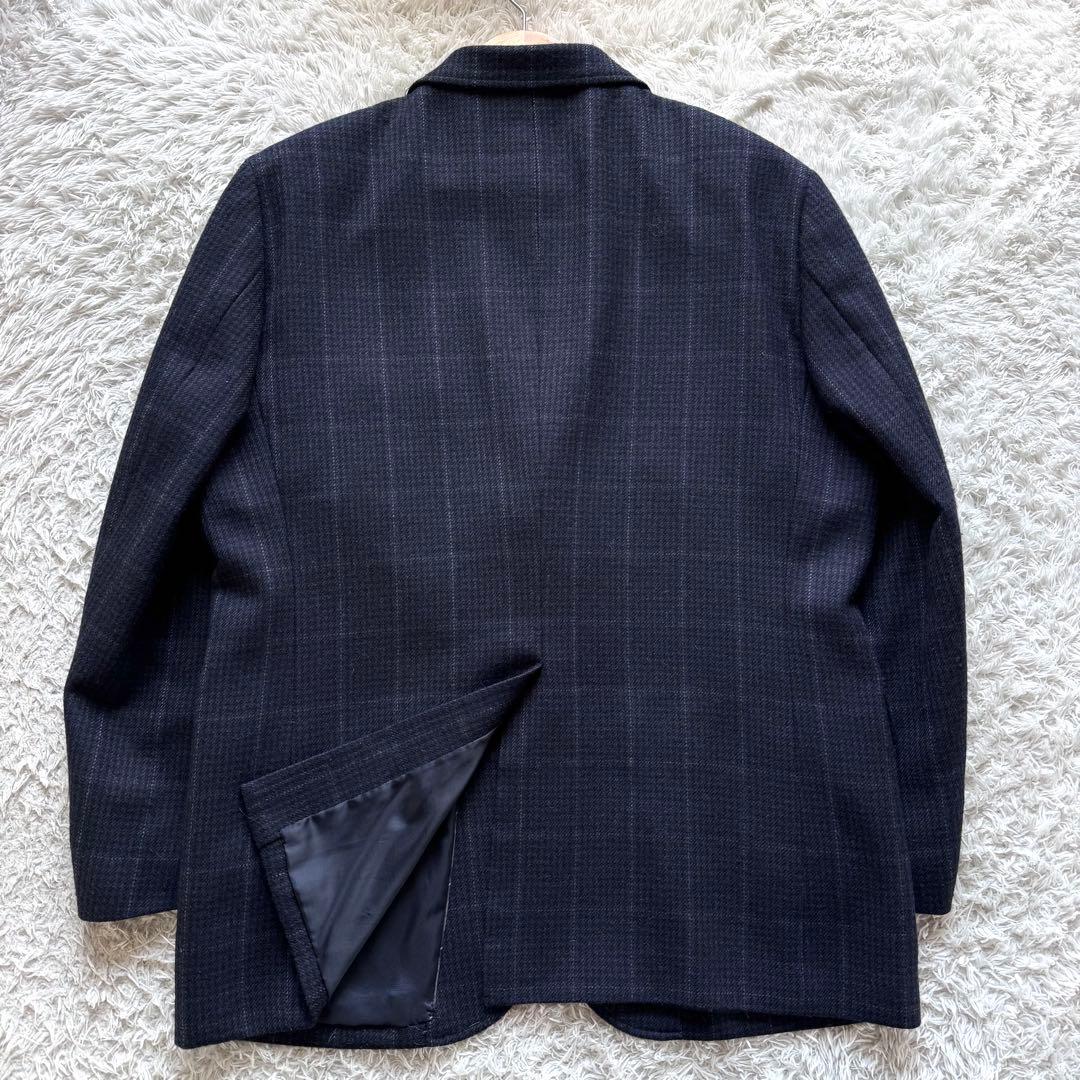 極美品　テーラードジャケット　グレンチェック　ネイビー　紺　BB6 胡桃ボタン