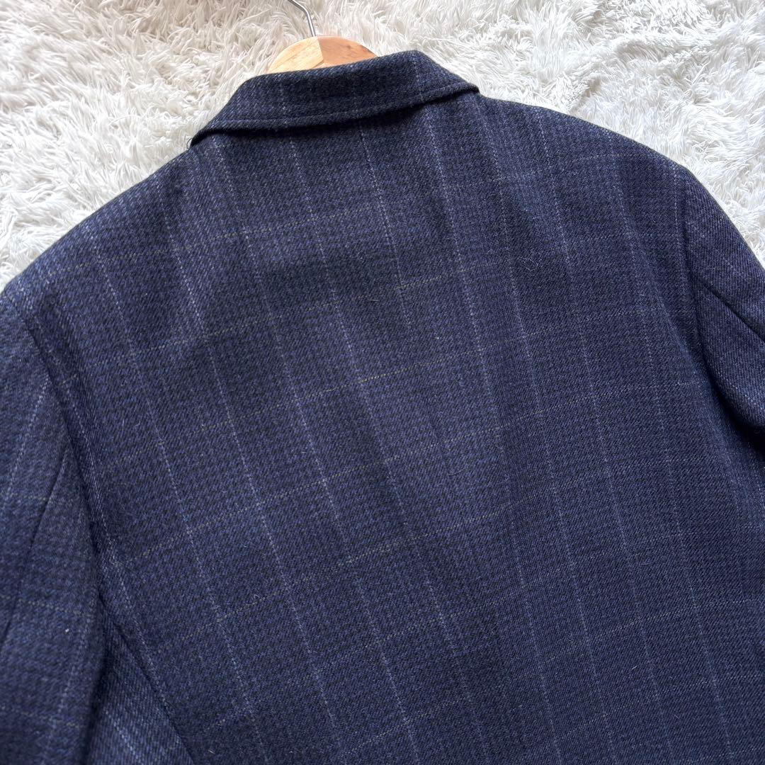極美品　テーラードジャケット　グレンチェック　ネイビー　紺　BB6 胡桃ボタン