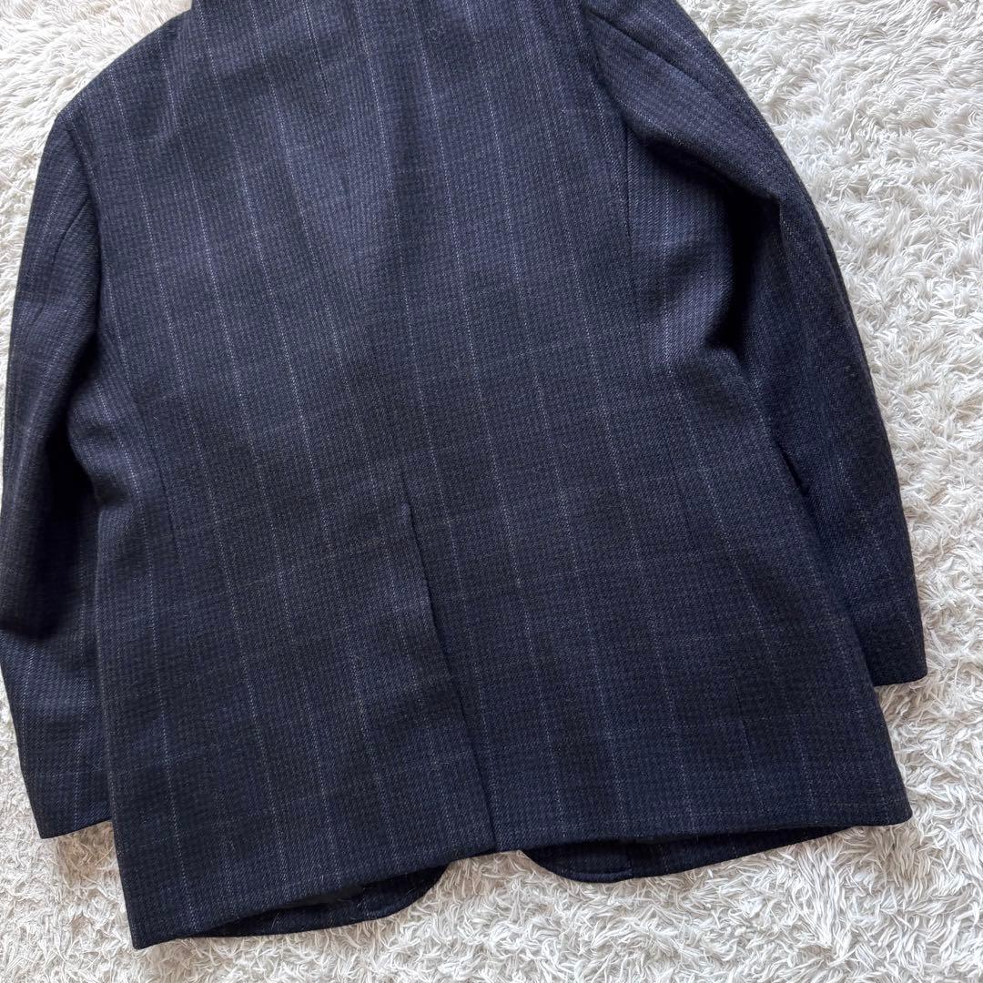 極美品　テーラードジャケット　グレンチェック　ネイビー　紺　BB6 胡桃ボタン