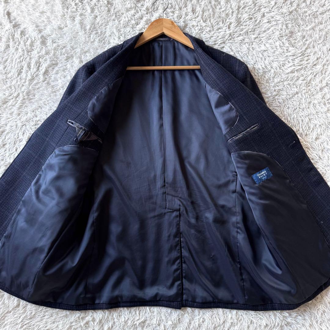 極美品　テーラードジャケット　グレンチェック　ネイビー　紺　BB6 胡桃ボタン