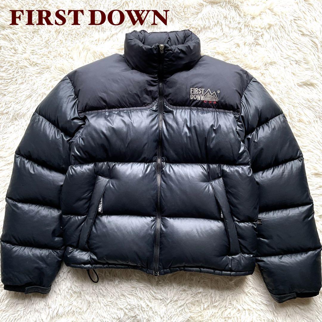 人気✨90's ファーストダウン　ダウンジャケット　M ヌプシ型　ブラック　刺繍