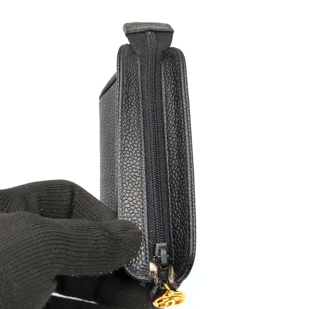 CHANEL　シャネル　ブラックレザー ミニポーチ ケース　コスメポーチ