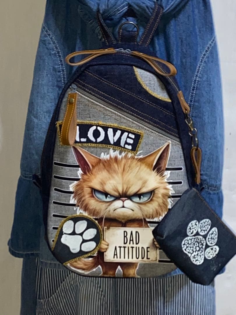 ちこ☆岡山デニム☆bad cat☆☆リュック対応☆ワンショルダーバッグ