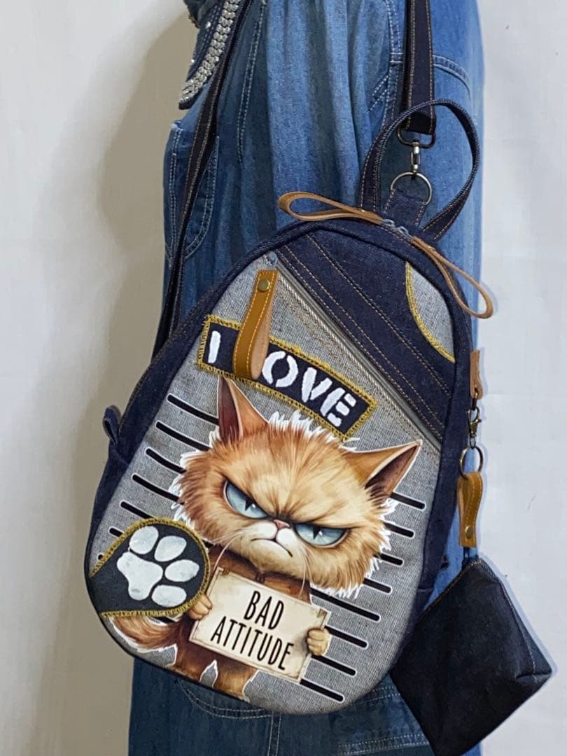 ちこ☆岡山デニム☆bad cat☆☆リュック対応☆ワンショルダーバッグ