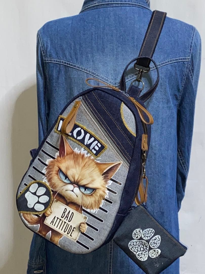 ちこ☆岡山デニム☆bad cat☆☆リュック対応☆ワンショルダーバッグ