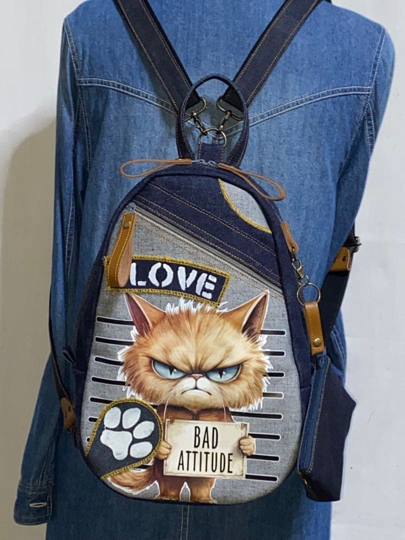 ちこ☆岡山デニム☆bad cat☆☆リュック対応☆ワンショルダーバッグ