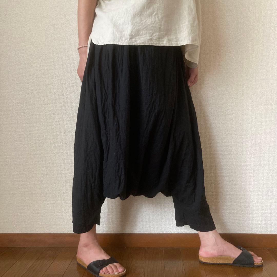 【美鬼　☆様お取置き】ゆったりシルエット ダブルガーゼ サルエルパンツ ブラック