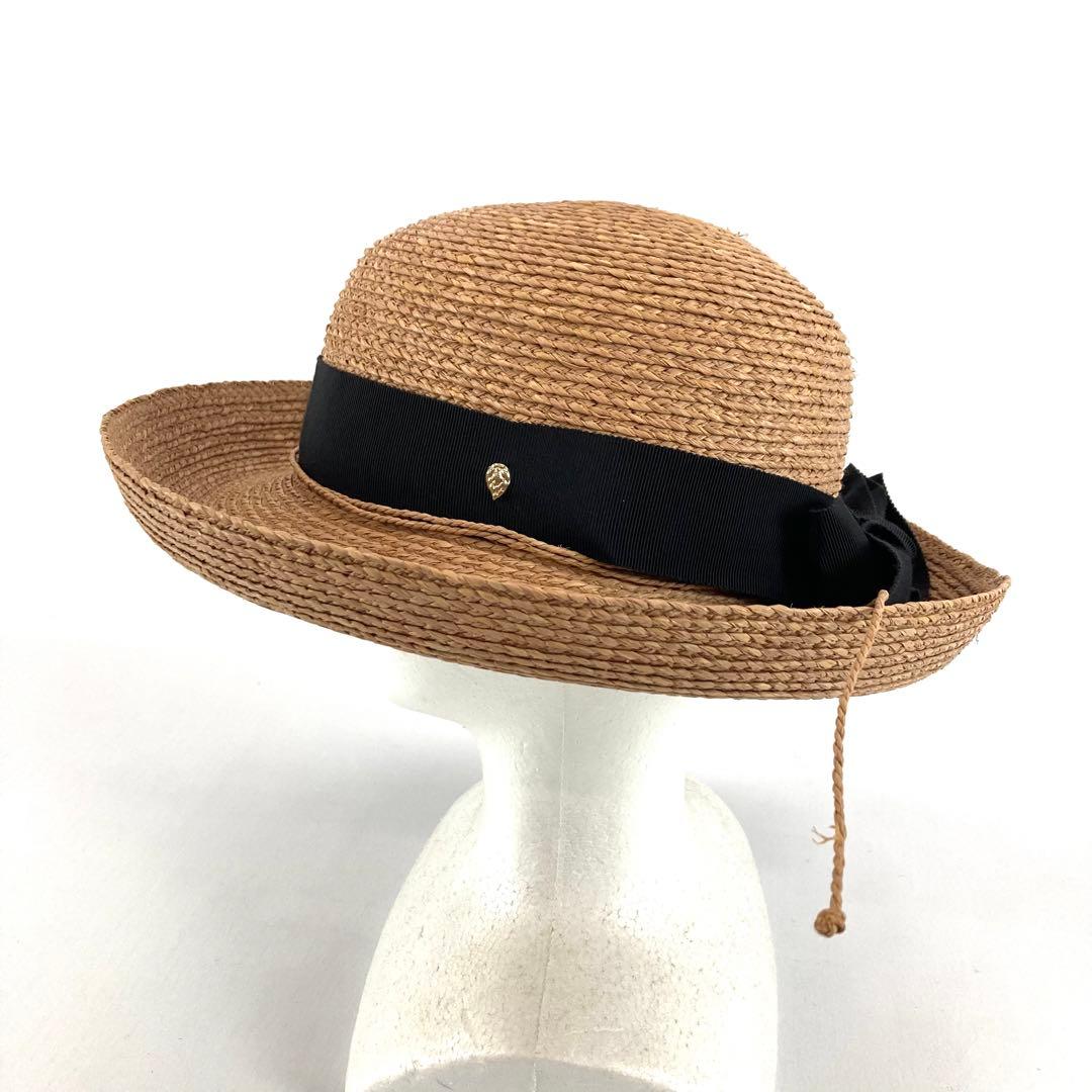 ヘレンカミンスキー ラフィアハット ナチュラルカラー リボンブラック
