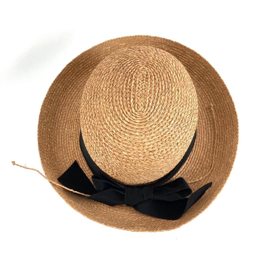 ヘレンカミンスキー ラフィアハット ナチュラルカラー リボンブラック