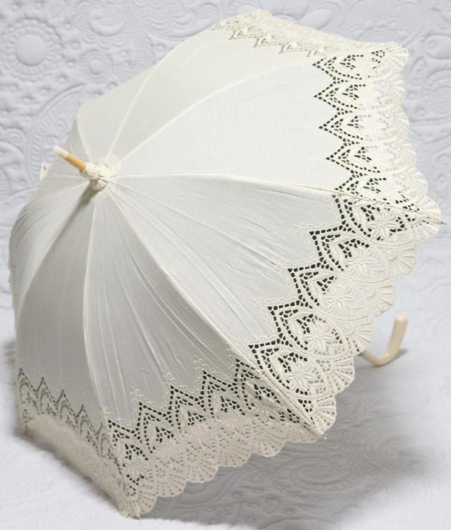 新品【前原光栄商店】長傘 繊細レース刺繍 二重張り 希少L字持ち手 高級日傘