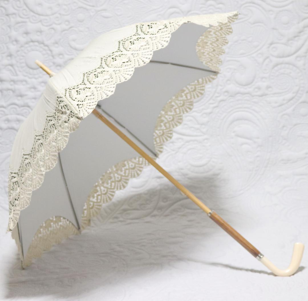 新品【前原光栄商店】長傘 繊細レース刺繍 二重張り 希少L字持ち手 高級日傘