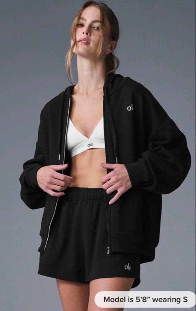 alo yoga アローヨガフルジップ パーカー ブラック　XSサイズ