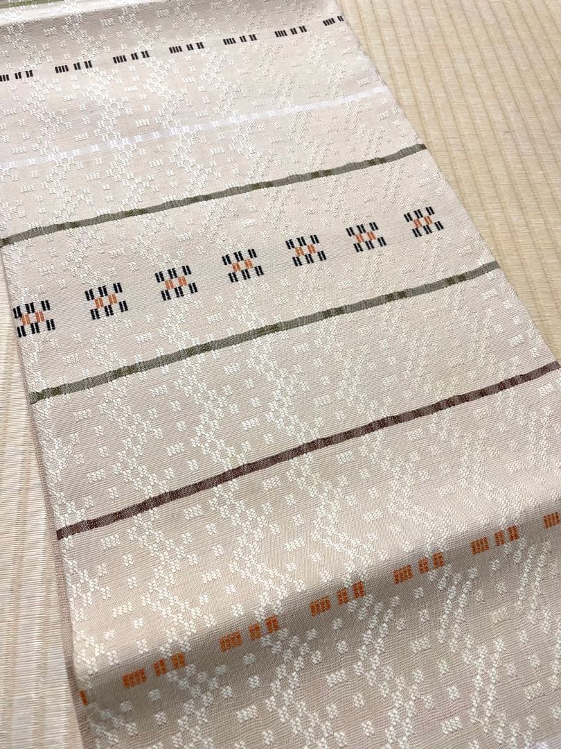 未使用 花織 紬 ベージュ 京袋