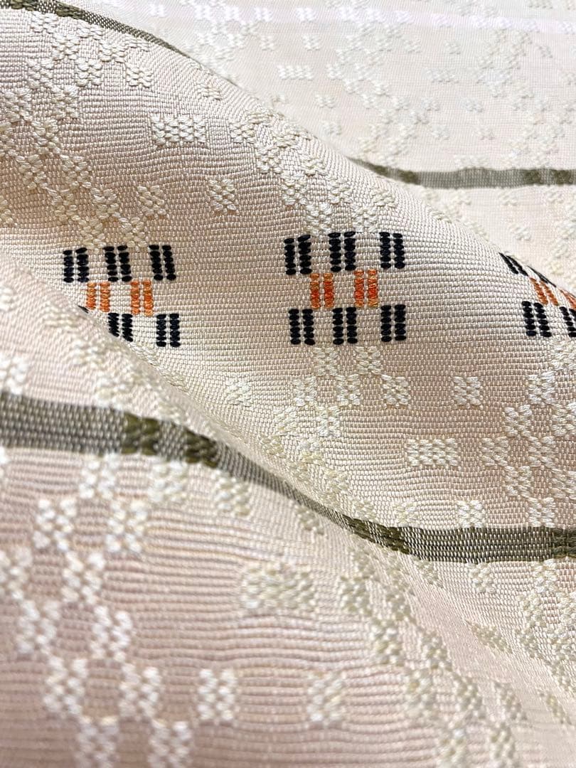 未使用 花織 紬 ベージュ 京袋