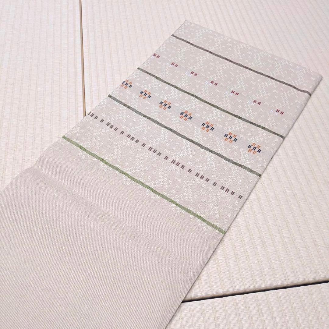 未使用 花織 紬 ベージュ 京袋