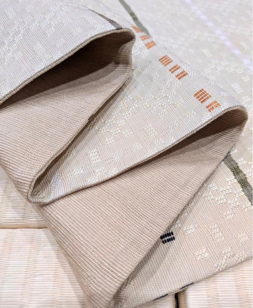 未使用 花織 紬 ベージュ 京袋