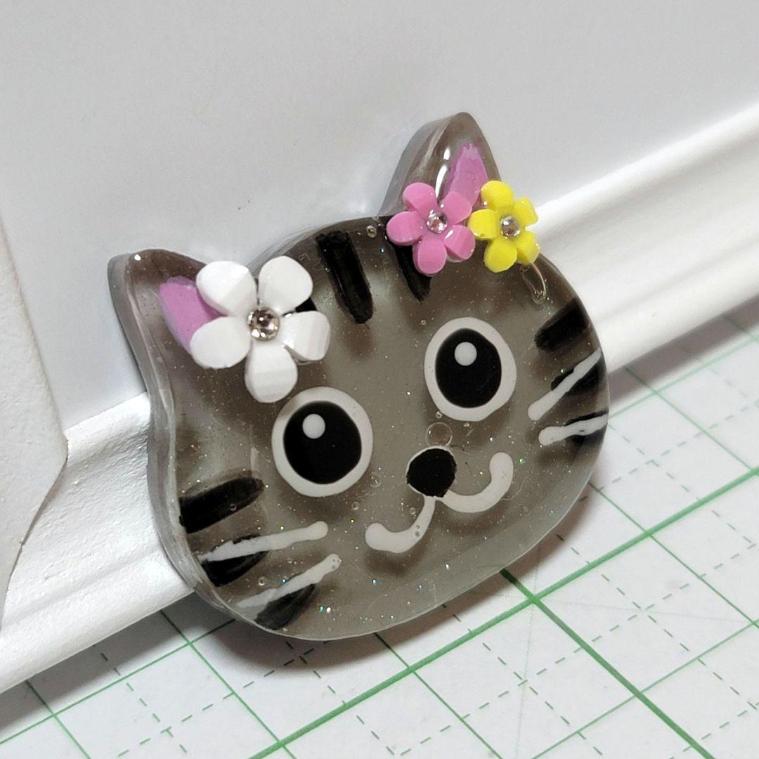 うに様　4.30 猫(気泡あり)　レジンヘアゴム　トラネコ　お花飾り