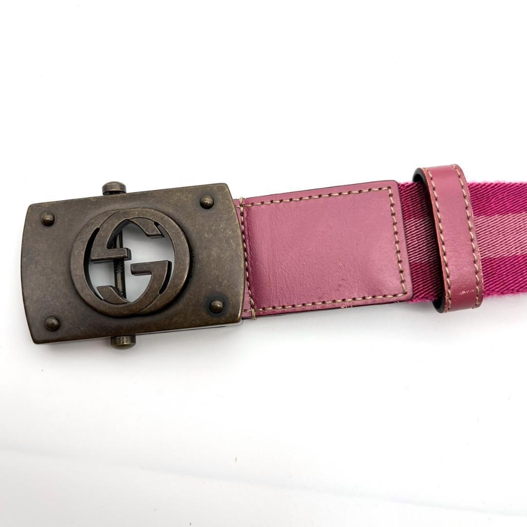 希少 グッチ ベルト インターロッキング シェリーライン ガチャベルト ピンク