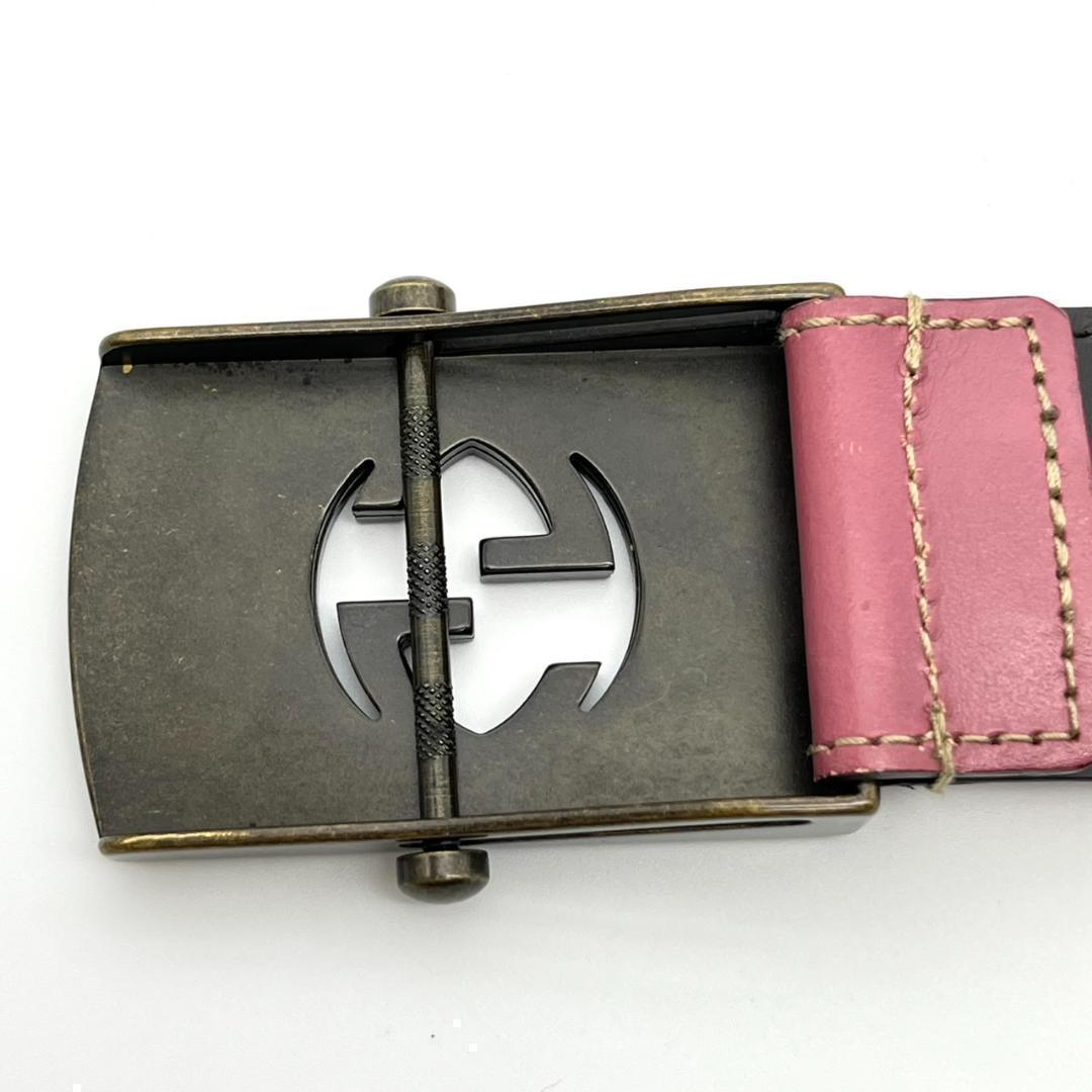 希少 グッチ ベルト インターロッキング シェリーライン ガチャベルト ピンク