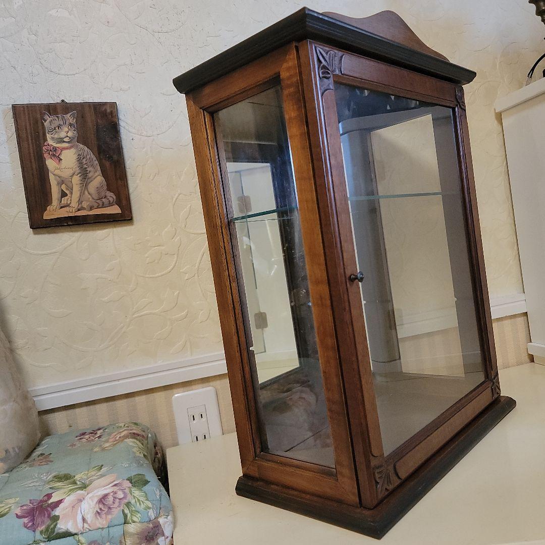 木製ガラスキャビネット　ガラス板1枚　ヴィンテージ