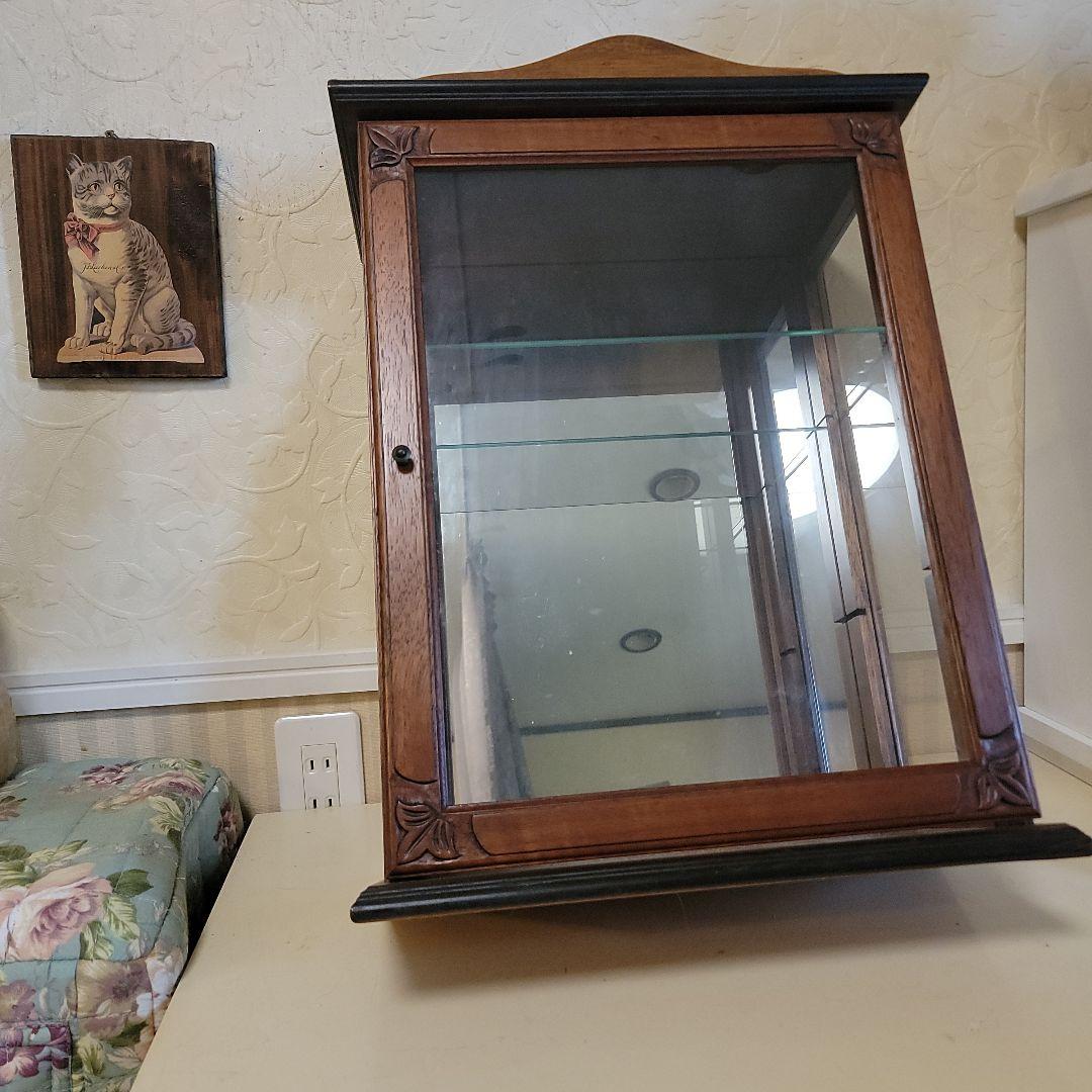 木製ガラスキャビネット　ガラス板1枚　ヴィンテージ