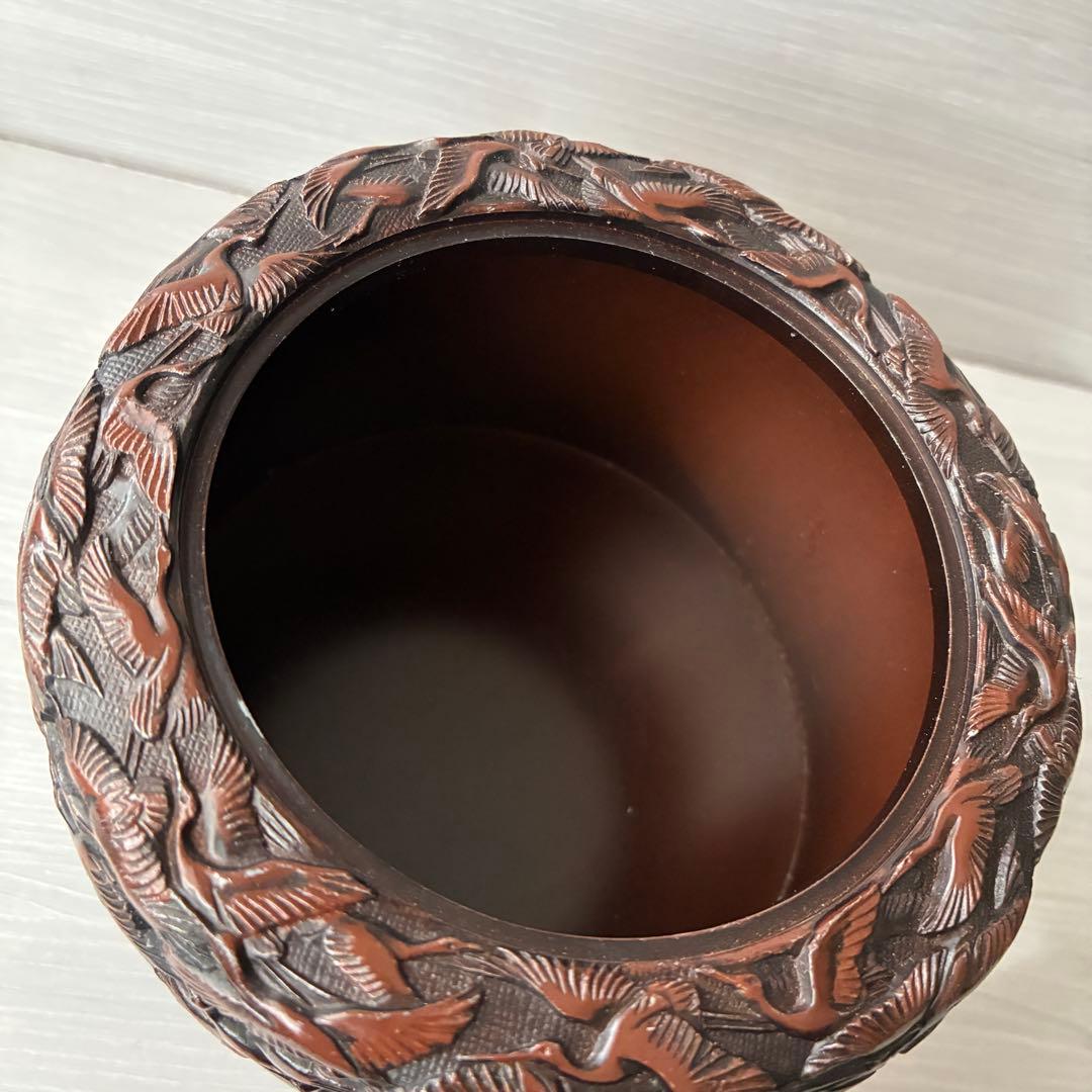 香炉　高岡銅器 彫金　佐野宏采　華鶴　亀　透かし蓋　茶道具　香道具